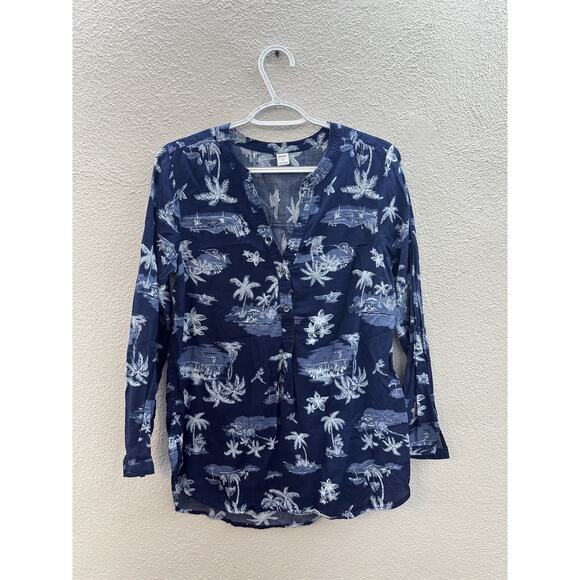 Womens Old Navy Shirt Size Small Blue Beach Long Sleeve Henley - Picture 1 of 10